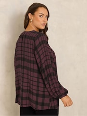 Evans Red Balloon Sleeve Checked Pleated Swing Top - Image 3 of 6