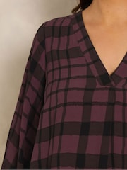 Evans Red Balloon Sleeve Checked Pleated Swing Top - Image 4 of 6