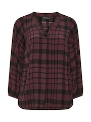 Evans Red Balloon Sleeve Checked Pleated Swing Top - Image 5 of 6