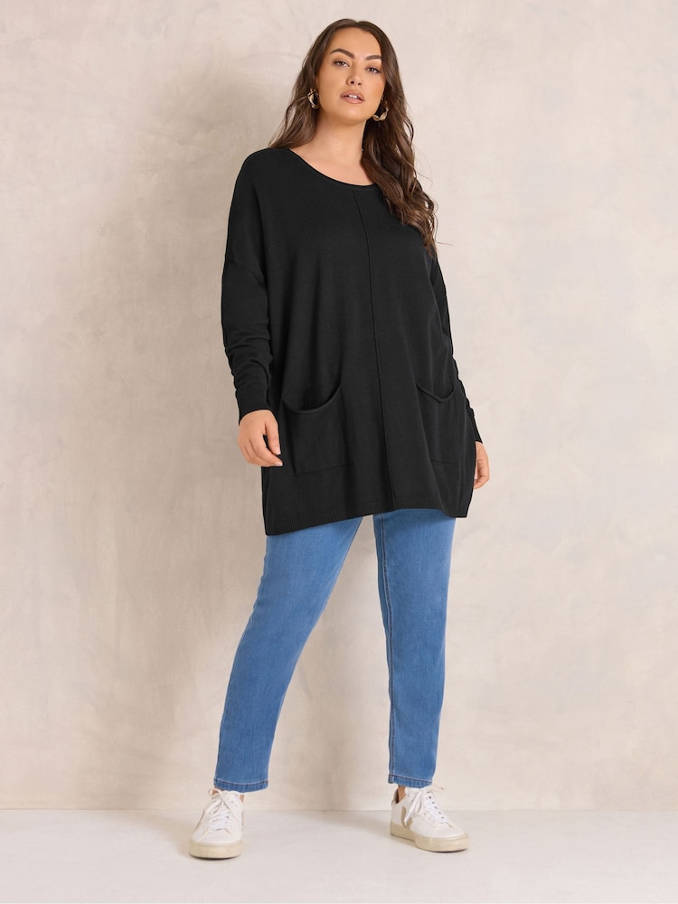 Evans Black Seam Detail Pocket Jumper - Image 2 of 6 Evans Black Seam Detail Pocket Jumper - Image 2 of 6