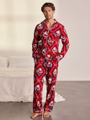 Conjunto de pijama largo de algodón con estampado navideño de Papá Noel con cancionero de Chelsea Peers - Imagen 1 de 6