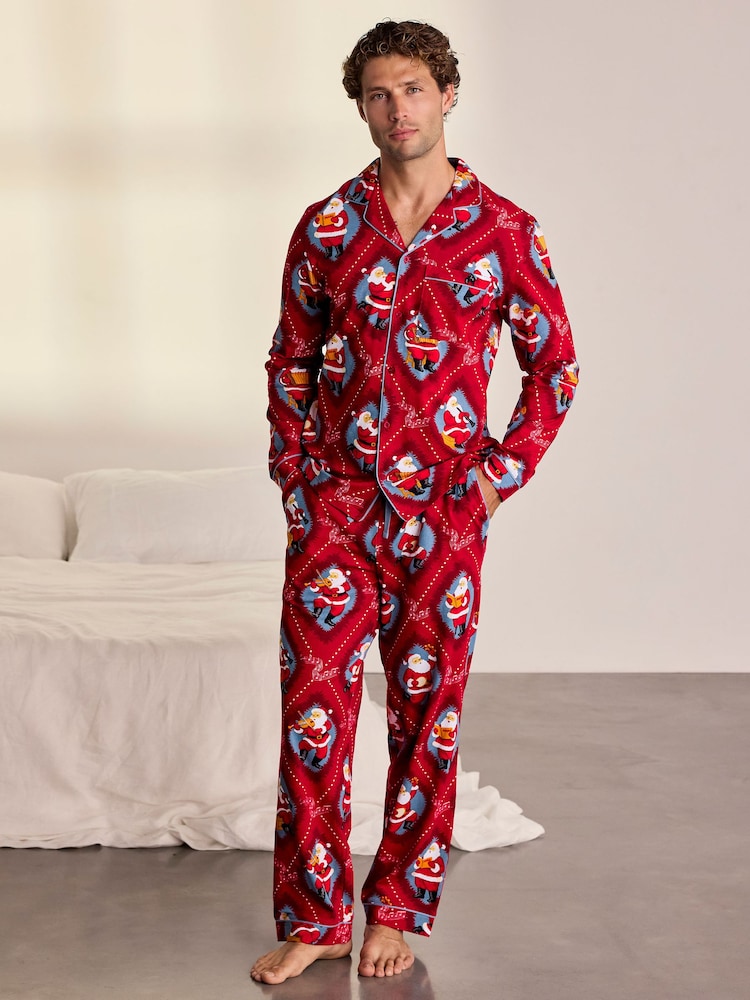 Conjunto de pijama largo de algodón con estampado navideño de Papá Noel con cancionero de Chelsea Peers - Imagen 1 de 6 Conjunto de pijama largo de algodón con estampado navideño de Papá Noel con cancionero de Chelsea Peers - Imagen 1 de 6