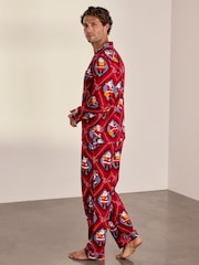 Conjunto de pijama largo de algodón con estampado navideño de Papá Noel con cancionero de Chelsea Peers - Imagen 4 de 6