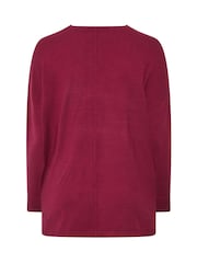 Czerwony - Sweter Evans z dekoltem w szpic i ozdobnym szwem - Obraz 6 z 6