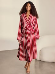 Chelsea Peers Red Cotton Christmas Stripe Kimono Dressing Gown - Image 1 of 5