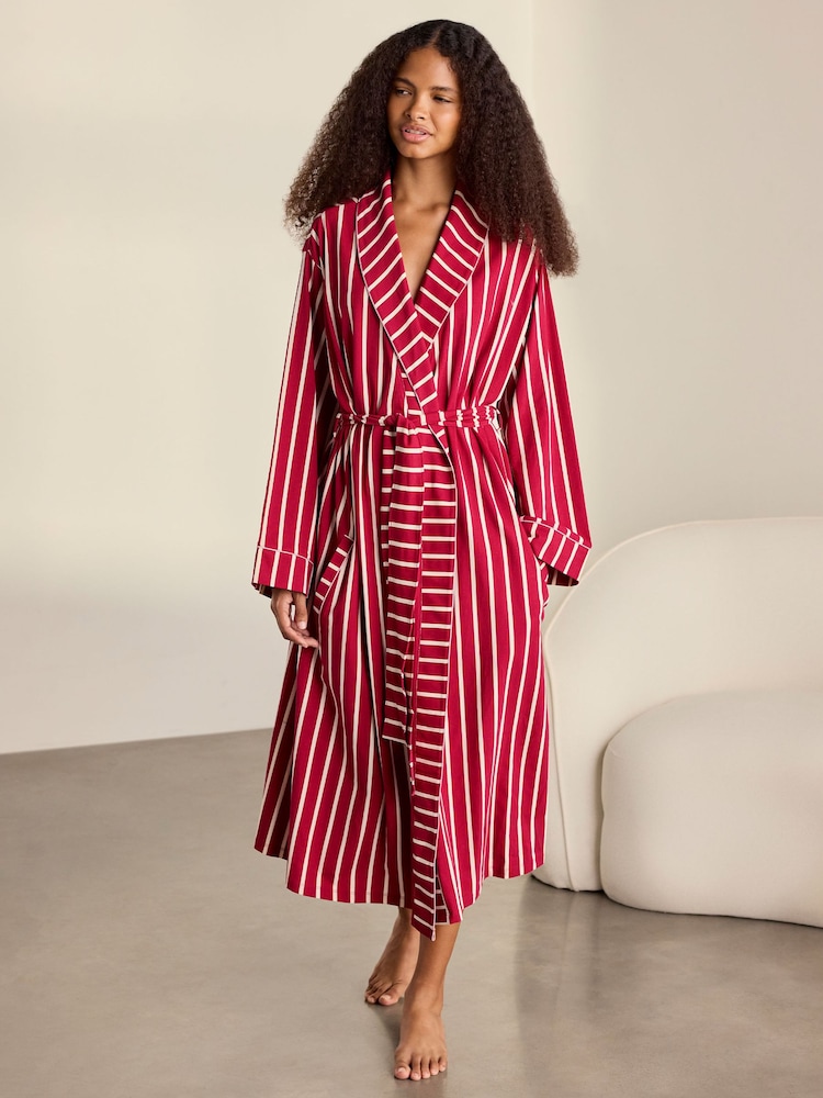 Chelsea Peers Red Cotton Christmas Stripe Kimono Dressing Gown - Image 1 of 5 Chelsea Peers Red Cotton Christmas Stripe Kimono Dressing Gown - Image 1 of 5