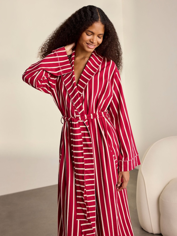 Chelsea Peers Red Cotton Christmas Stripe Kimono Dressing Gown - Image 2 of 5 Chelsea Peers Red Cotton Christmas Stripe Kimono Dressing Gown - Image 2 of 5