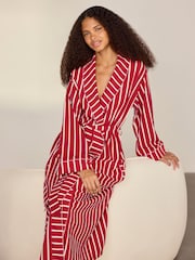 Chelsea Peers Red Cotton Christmas Stripe Kimono Dressing Gown - Image 5 of 5