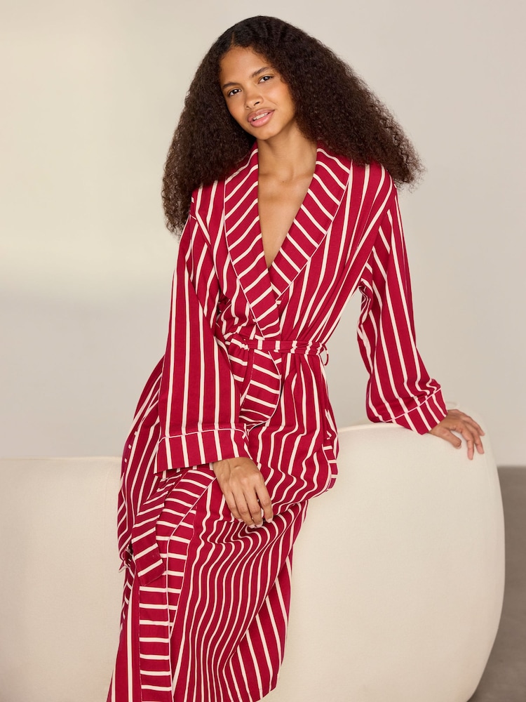 Chelsea Peers Red Cotton Christmas Stripe Kimono Dressing Gown - Image 5 of 5 Chelsea Peers Red Cotton Christmas Stripe Kimono Dressing Gown - Image 5 of 5