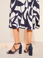 Friends Like These Navy Blue Regular Fit Cross Strap Mid Block Heel Sandal - Image 4 of 4