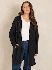 Evans Black Luxe Longline Zip Through Hoodie - Image 1 of 6