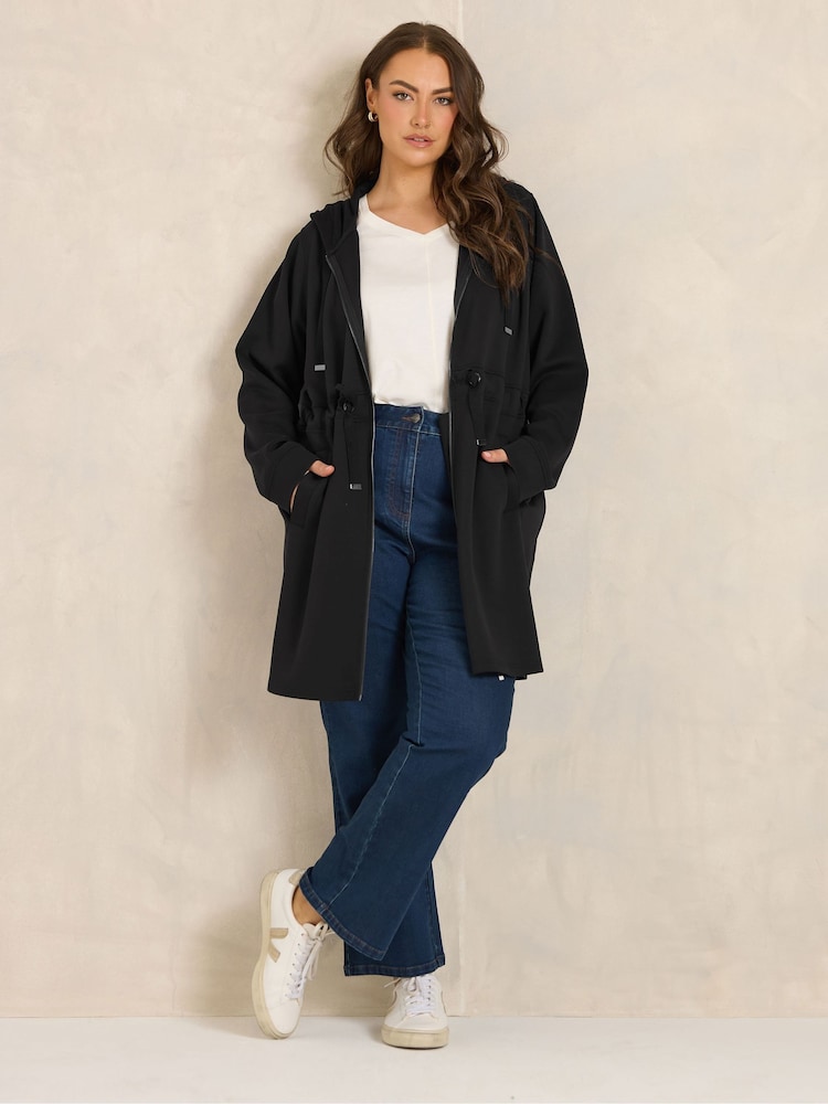 Evans Black Luxe Longline Zip Through Hoodie - Image 2 of 6 Evans Black Luxe Longline Zip Through Hoodie - Image 2 of 6