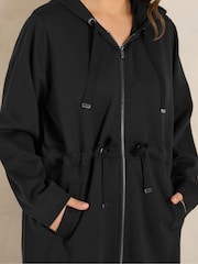 Evans Black Luxe Longline Zip Through Hoodie - Image 4 of 6