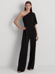 Lauren Ralph Lauren Cape Georgette One Shoulder Black Jumpsuit - Image 1 of 8