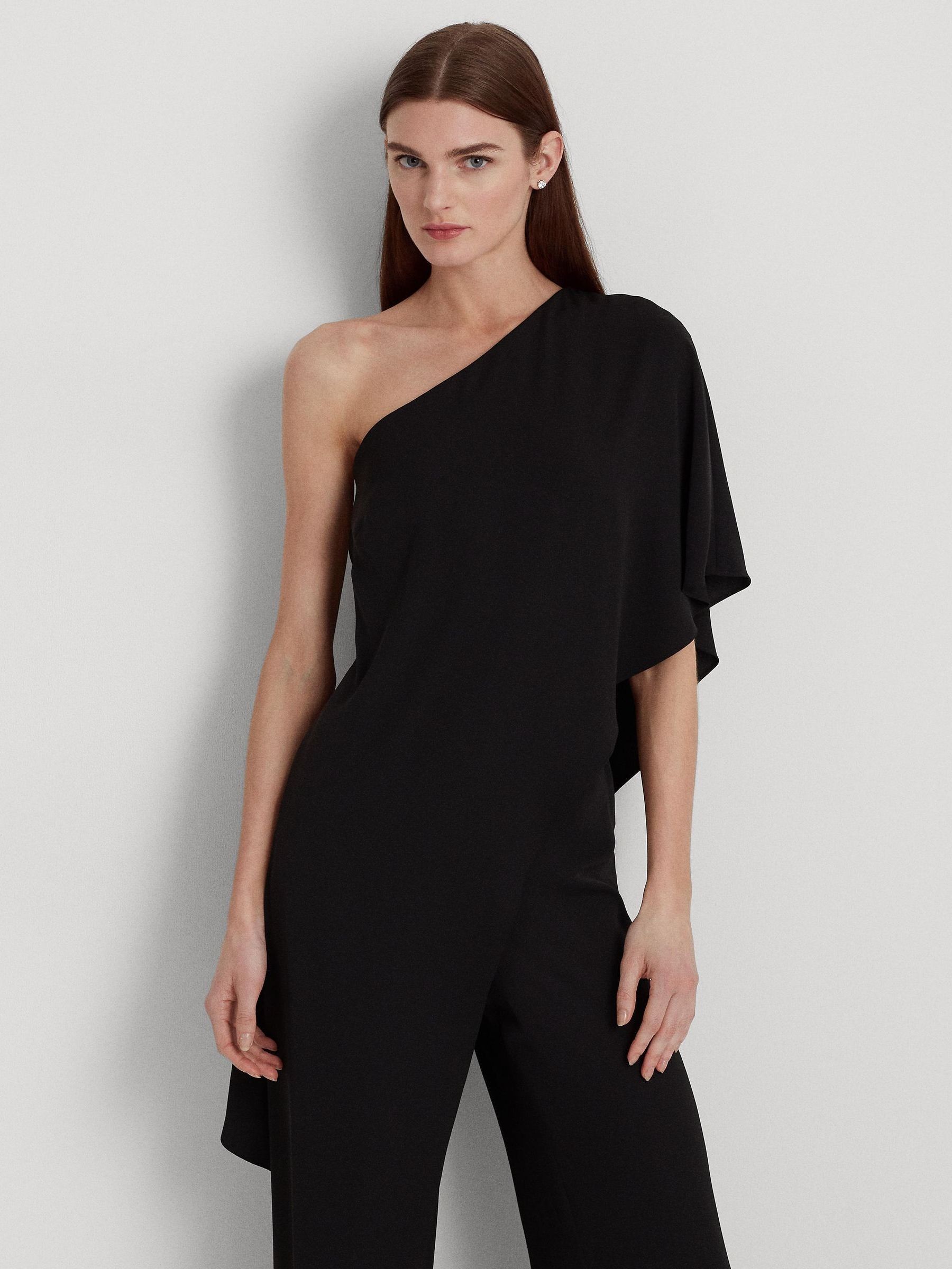 Buy Lauren Ralph Lauren Cape Georgette One Shoulder Black Jumpsuit from Next Luxembourg