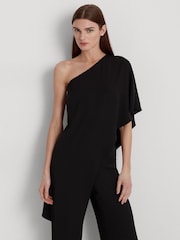 Lauren Ralph Lauren Cape Georgette One Shoulder Black Jumpsuit - Image 4 of 8