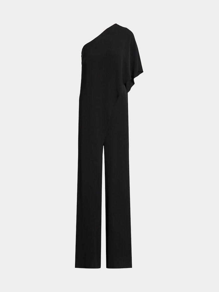 Lauren Ralph Lauren Cape Georgette One Shoulder Black Jumpsuit - Image 8 of 8