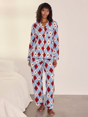 Chelsea Peers Red Maternity Cotton Harlequin Heart Print Long Pyjamas Set - Image 1 of 6