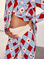 Chelsea Peers Red Maternity Cotton Harlequin Heart Print Long Pyjamas Set - Image 2 of 6