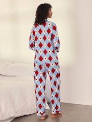 Chelsea Peers Red Maternity Cotton Harlequin Heart Print Long Pyjamas Set - Image 3 of 6