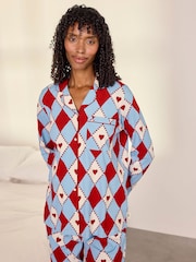 Chelsea Peers Red Maternity Cotton Harlequin Heart Print Long Pyjamas Set - Image 4 of 6
