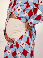 Chelsea Peers Red Maternity Cotton Harlequin Heart Print Long Pyjamas Set - Image 5 of 6