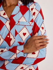 Chelsea Peers Red Maternity Cotton Harlequin Heart Print Long Pyjamas Set - Image 6 of 6