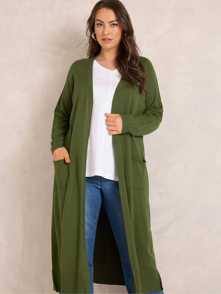 Verde - Cardigan midaxi lung Evans cu detaliu cusătură - Imaginea 1 din 6 Verde - Cardigan midaxi lung Evans cu detaliu cusătură - Imaginea 1 din 6