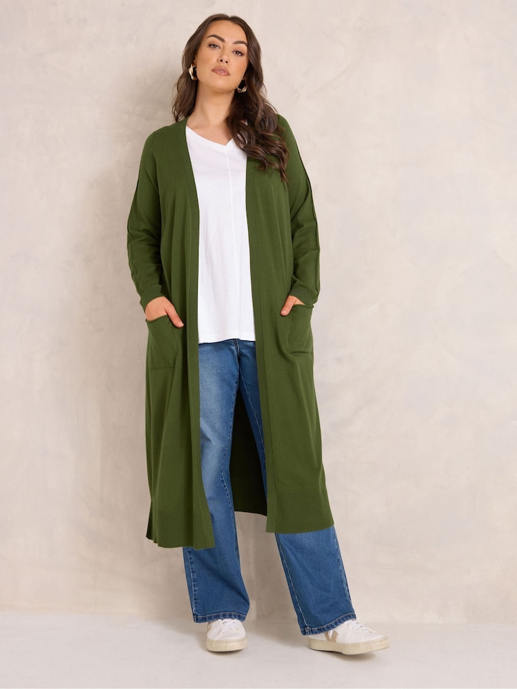 Verde - Cardigan midaxi lung Evans cu detaliu cusătură - Imaginea 2 din 6 Verde - Cardigan midaxi lung Evans cu detaliu cusătură - Imaginea 2 din 6