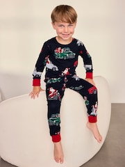 Chelsea Peers Blue Kids Christmas Santa Road Trip Print Long Pyjamas Set - Image 1 of 10