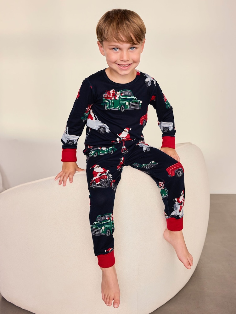 Chelsea Peers Blue Kids Christmas Santa Road Trip Print Long Pyjamas Set - Image 1 of 10 Chelsea Peers Blue Kids Christmas Santa Road Trip Print Long Pyjamas Set - Image 1 of 10