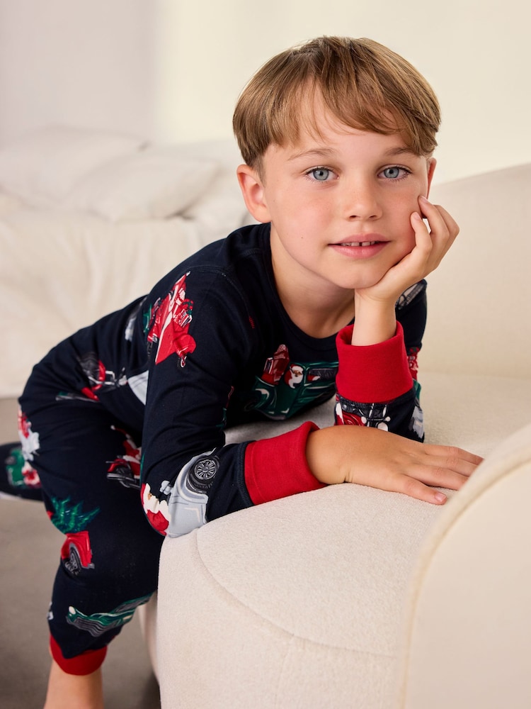 Chelsea Peers Blue Kids Christmas Santa Road Trip Print Long Pyjamas Set - Image 2 of 10 Chelsea Peers Blue Kids Christmas Santa Road Trip Print Long Pyjamas Set - Image 2 of 10