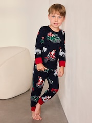 Chelsea Peers Blue Kids Christmas Santa Road Trip Print Long Pyjamas Set - Image 3 of 10