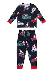 Chelsea Peers Blue Kids Christmas Santa Road Trip Print Long Pyjamas Set - Image 8 of 10