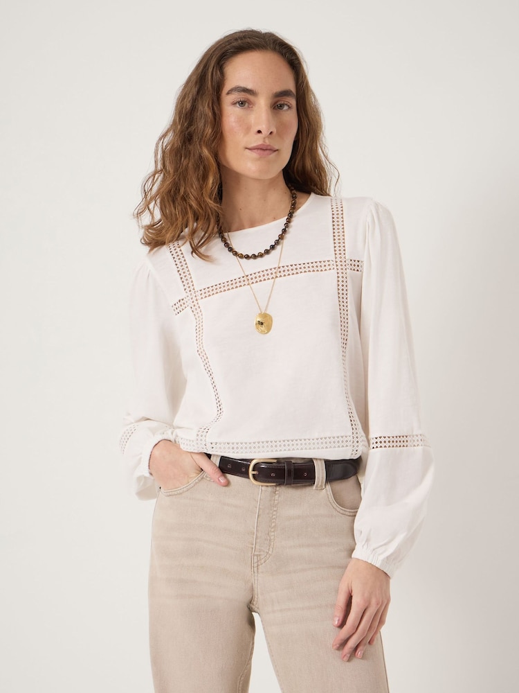 Hush Cream Elva Cotton Lace Detail Long Sleeve Top - Image 1 of 5