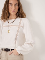 Hush Cream Elva Cotton Lace Detail Long Sleeve Top - Image 4 of 5