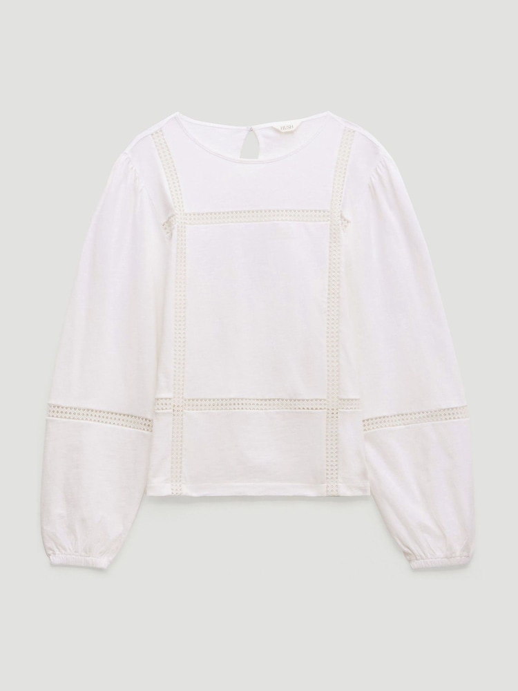 Hush Cream Elva Cotton Lace Detail Long Sleeve Top - Image 5 of 5