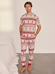 Chelsea Peers Natural Musical Santa Fairisle Print Long Pyjamas Set - Image 1 of 6