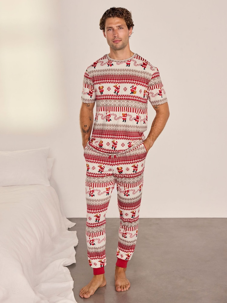 Chelsea Peers Natural Musical Santa Fairisle Print Long Pyjamas Set - Image 1 of 6 Chelsea Peers Natural Musical Santa Fairisle Print Long Pyjamas Set - Image 1 of 6