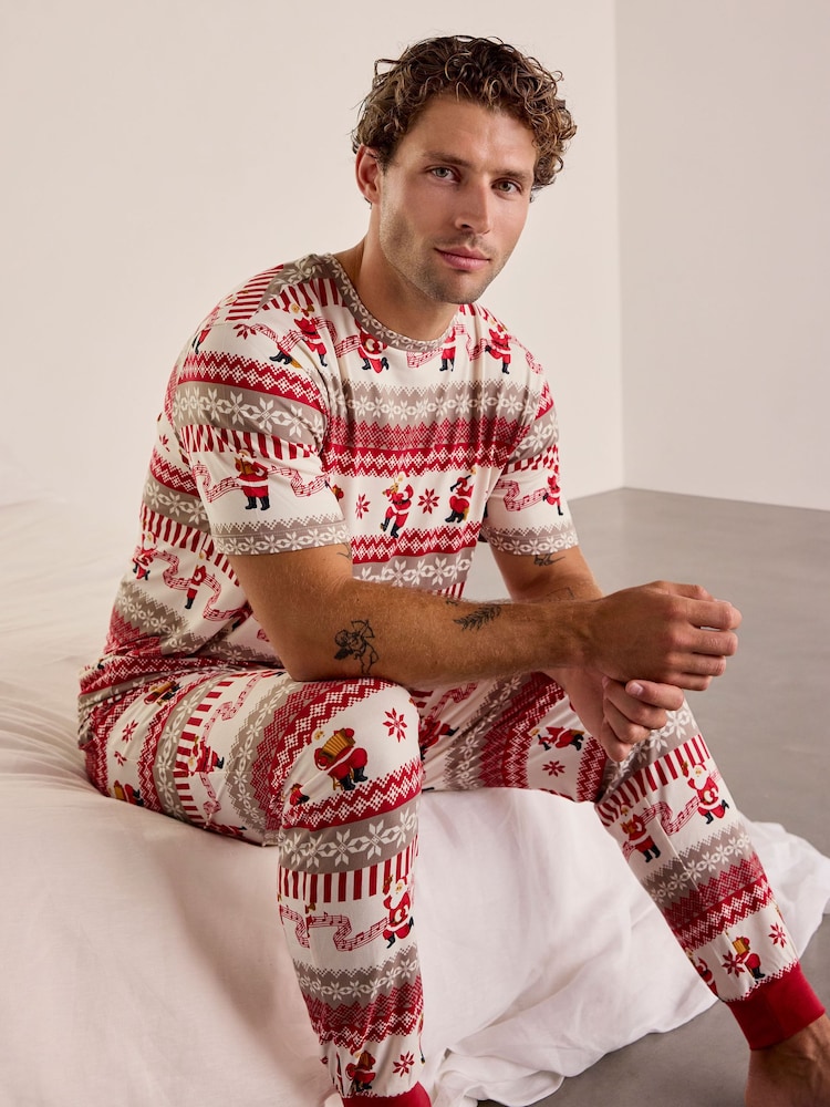 Chelsea Peers Natural Musical Santa Fairisle Print Long Pyjamas Set - Image 2 of 6 Chelsea Peers Natural Musical Santa Fairisle Print Long Pyjamas Set - Image 2 of 6