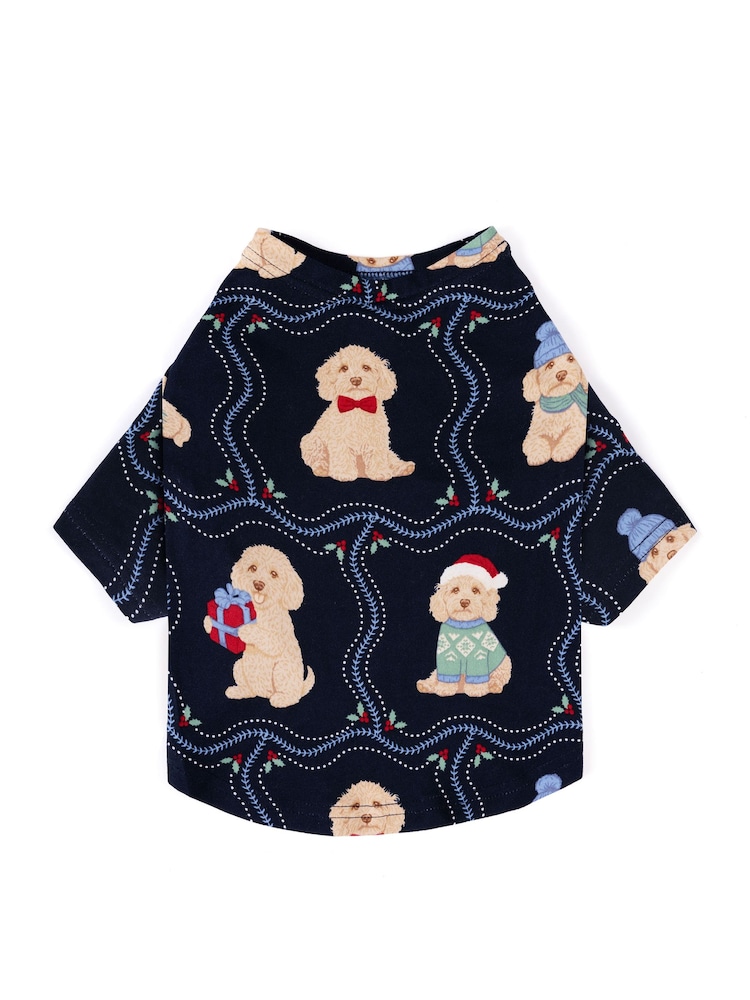Chelsea Peers Blue Pets Christmas Chip the Cockapoo Portraits Print Pyjamas T-Shirt - Image 1 of 3 Chelsea Peers Blue Pets Christmas Chip the Cockapoo Portraits Print Pyjamas T-Shirt - Image 1 of 3