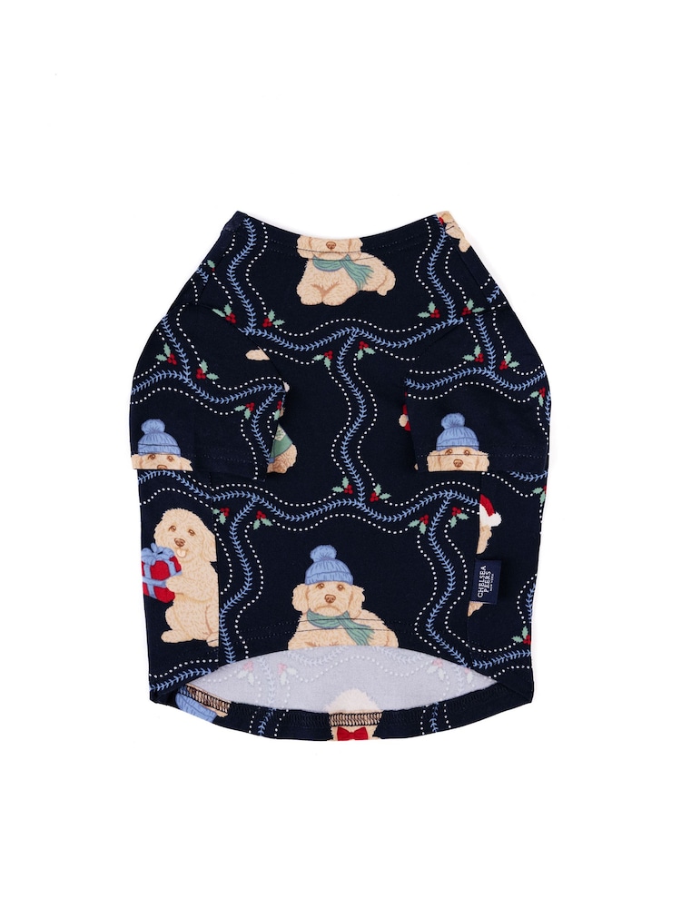 Chelsea Peers Blue Pets Christmas Chip the Cockapoo Portraits Print Pyjamas T-Shirt - Image 2 of 3 Chelsea Peers Blue Pets Christmas Chip the Cockapoo Portraits Print Pyjamas T-Shirt - Image 2 of 3