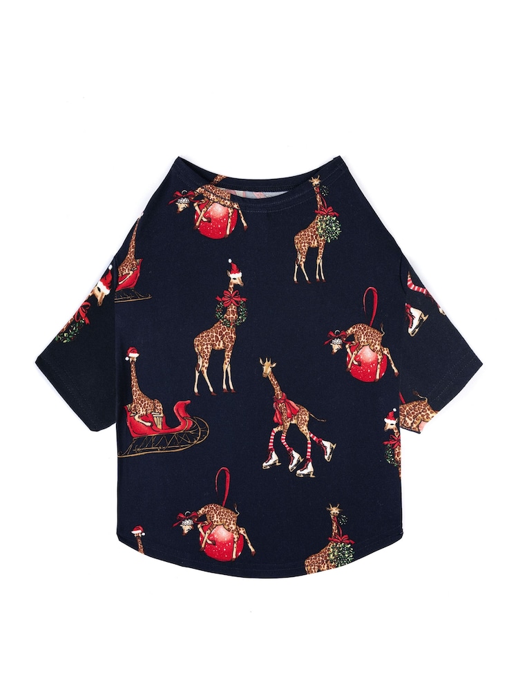 Chelsea Peers Blue Pets Cotton Christmas Giraffe Print Pyjamas T-Shirt - Image 1 of 3 Chelsea Peers Blue Pets Cotton Christmas Giraffe Print Pyjamas T-Shirt - Image 1 of 3