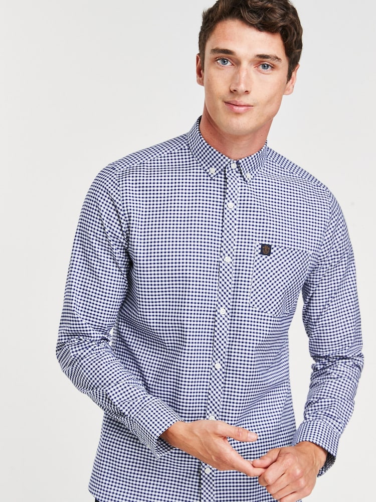 Navy Blue/White Gingham Long Sleeve Shirt - Image 1 of 4