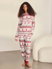 Chelsea Peers Natural Musical Santa Fair Isle Print Long Pyjamas Set - Image 1 of 7