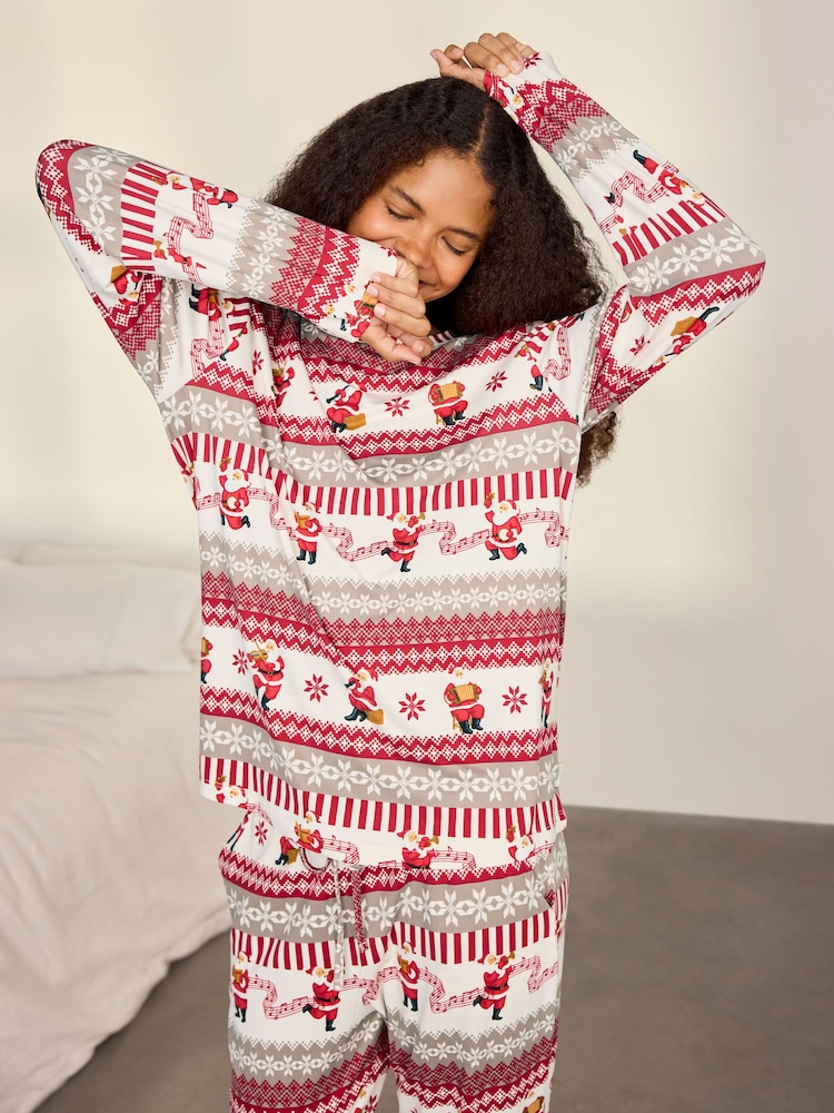Chelsea Peers Natural Musical Santa Fair Isle Print Long Pyjamas Set - Image 2 of 7 Chelsea Peers Natural Musical Santa Fair Isle Print Long Pyjamas Set - Image 2 of 7