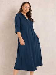 Evans Blue Cotton Henley Dress - Image 1 of 4