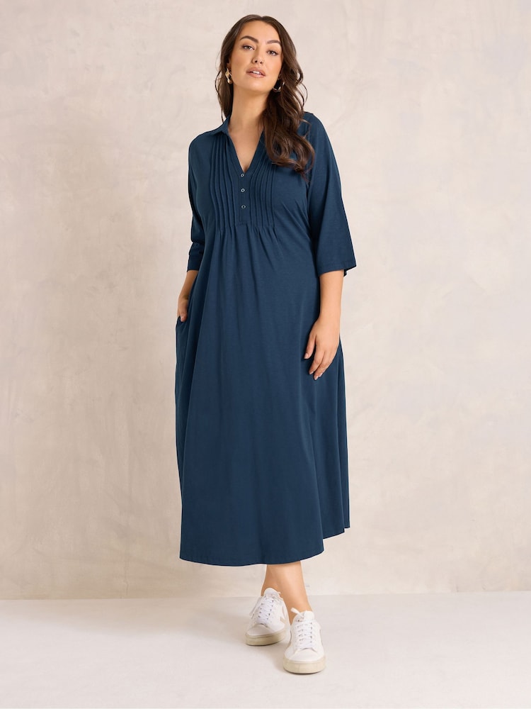 Evans Blue Cotton Henley Dress - Image 2 of 4 Evans Blue Cotton Henley Dress - Image 2 of 4