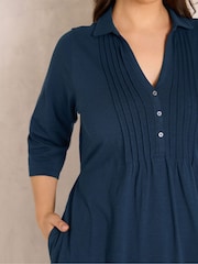 Evans Blue Cotton Henley Dress - Image 4 of 4