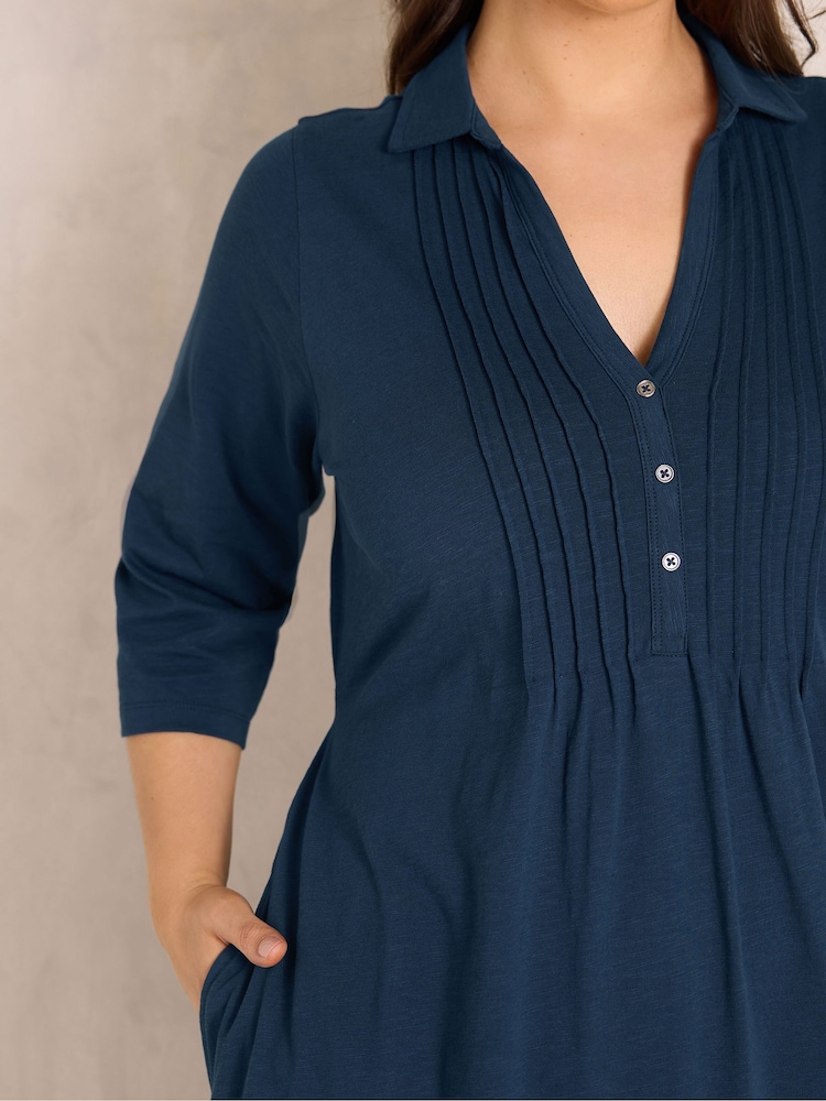 Evans Blue Cotton Henley Dress - Image 4 of 4 Evans Blue Cotton Henley Dress - Image 4 of 4
